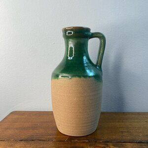 Vintage Drip Glaze Ceramic Art Pottery Jug Made in W Germany 805 green tan 8”